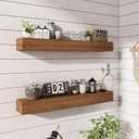 Wall Floating Shelves, Rustic Wood Shelf for Wall Mounted - Wooden Handmade Shelves for Bathroom Kitchen Livingroom(Walnut, 36 Inch - 2 Pack)