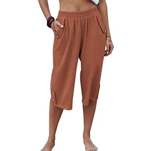 Veatzaer Women's Elastic Waist 3/4 Capri Harem Pants with Pockets Casual Loose Solid Yoga Trousers S
