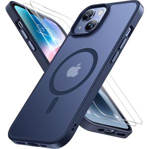 Miracase Magnetic for iPhone 14 Case 6.1 inch (Compatible with MagSafe)with 2X Screen Protectors Military-Grade Protection, Anti-Fingerprint Translucent Matte Phone Case Cover, Dark Blue