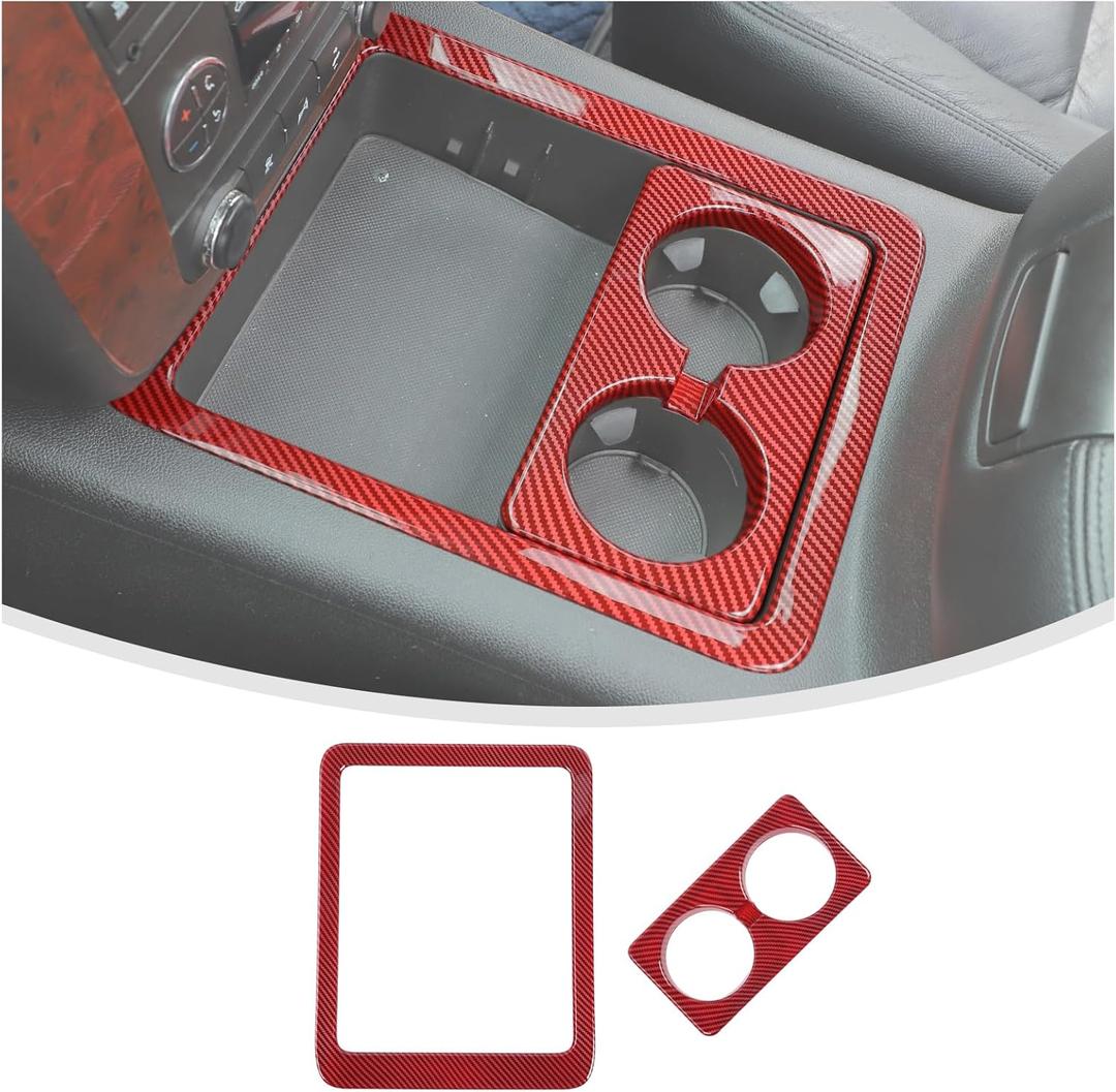 Linskip Non-Covered Center Console Cup Holder Trim Compatible with 2007-2013 Chevy Avalanche Silverado Suburban Tahoe & GMC Yukon/Sierra, Cup Holder Trim, Interior Accessories Red Carbon Fiber