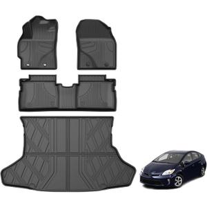 AOMSAZTO Floor Mats & Cargo Liner Compatible with 2010-2015 Toyota Prius (Not Fit Plug-in, V or C Models): All Weather Protection Anti-Slip Automotive Floor Liners Cargo Mat Full Set, Black