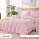 Gingham Duvet Cover Queen Size, 3 Pieces Soft Breathable Microfiber Plaid Comforter Cover with Zipper Closure & 2 Pillow Shams, Ruffle Farmhouse Vintage Decor, Pink