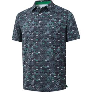 Men's Golf Polo Shirts - Funny Print Moisture Wicking Quick Dry Performance Short Sleeve Collared Sport Casual Shirt (Green, XL)