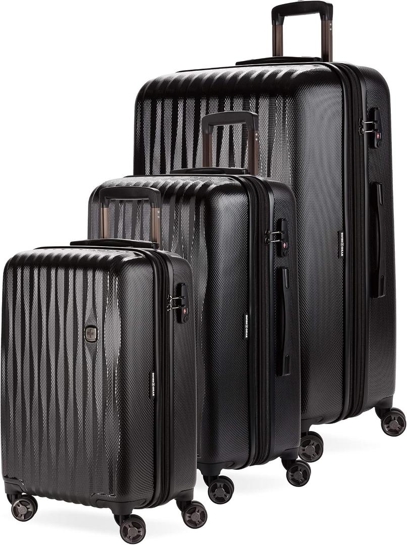 SwissGear 7272 Energie Expandable Hardside Luggage with Spinner Wheels and TSA Lock, Black, 3-Piece Set