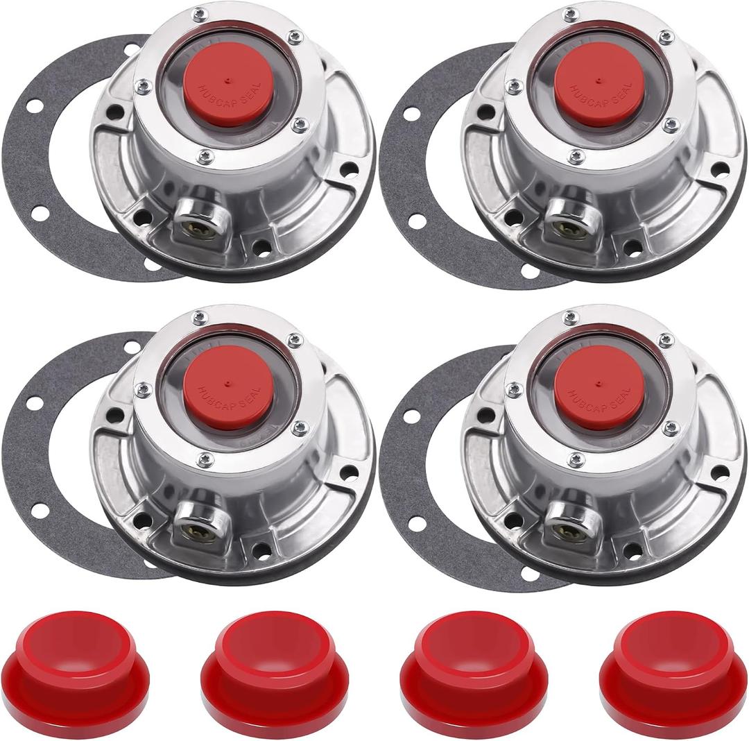 Hub Cap 3434024 Aluminum Hubcaps for Trailer Axle with Extra 4 Rubber Plugs and Gaskets Replaces Stemco 343-4024(Pack of 4), 4 PCS