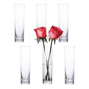 Glass Cylinder Bud Vases for Centerpieces, Clear Small Glass Flower Vases, 7 Inch Tall Glass Cylinder Vase for Wedding Table Home Decor, Slim Flower Vase for Single Bouquet Flower (6 Pack)