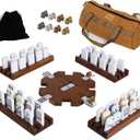 Mexican Train Dominoes 4 Woodentile Rack Set with Wooden 1 Canvas Storage Bag 91 Domino Tile Board Games Includes Metal Train Markers Color Dot Double Twelve Set with for Family Game Night