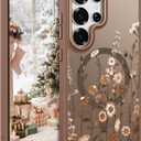 DOMAVER for Samsung Galaxy S25 Ultra Case, Magnetic Phone Case for Samsung S25 Ultra [Compatible with MagSafe] Slim Fit Flowers Floral Design Shockproof Protective Bumper Women Girls Cover- Brown