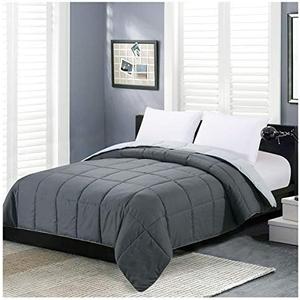 Homelike Moment Twin Comforter Duvet Insert- Grey Down Alternative Bed Comforter Twin Size, Lightweight Bedding Comforters Quilted Soft All Season Reversible Dark Gray/Light Grey