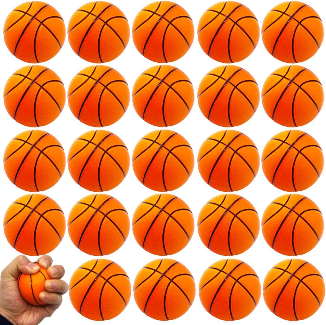 24 Pack 2.5 Inch Basketball Stress Ball,Mini Foam Squeeze Sports Balls for Sport Theme Party Favor,Kids School Reward,Anxiety Relief,Birthday Gifts