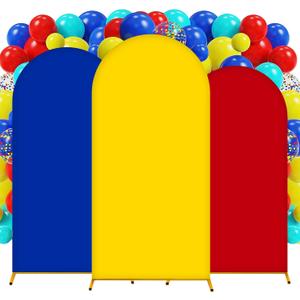 Arch Backdrop Cover Set of 3 (4/5/6FT) Carnival Birthday Party Decorations Arch Covers Stretchy Backdrop for Photo Props Cosplay Wedding Baby Shower Spandex Backdrop Decor(Red/Yellow/Blue)