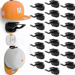 ApexHub 22 Pack Adhesive Hat Hooks for Wall, Removable Hat Rack for Baseball Caps, New Upgrade Wall Hat Holder, Hat Hanger(Black)