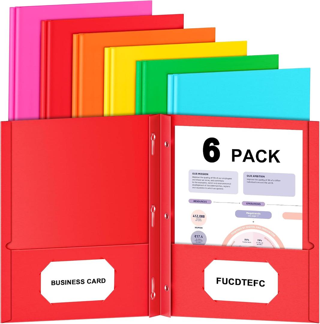 2 x Folders with Pockets and Prongs, 6 Pack Pocket Folders with Prongs