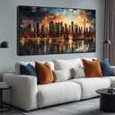New York Skyline Wall Art Black Framed Wall Art for Living Room, 58"L x 29"W