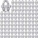 Blulu 100 Pcs 1/8 Inches M3 Stainless Steel Cable Wire Rope Clip Large U Bolt Saddle Guy Fastener 304 Stainless Steel Fastener Cable Wire Rope Clamps, Connect 2 Layers of Wire to Form a Loop