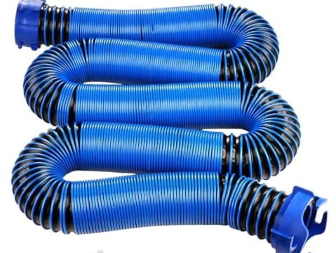 SheeChung 20FT RV Sewer Hose Kit, RV Hose Fittings, Heavy-Duty Camper Sewer Hose with Leak-Proof Swivel Fittings, 90° Clear Elbow, 2 Storage Caps, TPE Tech for Crush-Proof & UV-Resistant