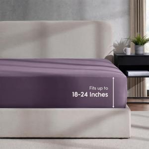 Nestl Purple Extra Deep Pocket Twin Fitted Sheet Kids, Luxury Twin Size Fitted Sheet Only Easily Fits 18 to 24 Inch Mattress, Super Soft, Wrinkle-Free, and Breathable Bed Sheets with Corner Straps