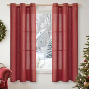 YoungsTex Burgundy Red Linen Curtains 63 Inch Length for Living Room, Light Filtering Window Drapes with Bronze Grommet Semi Sheer Privacy for Bedroom, 42 x 63 Inch, 2 Panels