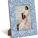 Vintage Style Floral Picture Frame 4x6 Inch - Blue & White Flower Frame, Classic Art Home Decor for Retro Enthusiasts, Timeless Accent for Living Room & Study, Farmhouse Office Desk Decor