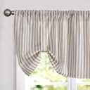 jinchan Tie Up Linen Textured Striped Bow Tie Curtain for Kitchen Bathroom Rod Pocket Pinstripe Valance Window Treatments Ticking Stripe Pull Cord Valance 1 Panel 18 Inch Taupe Grey on Beige