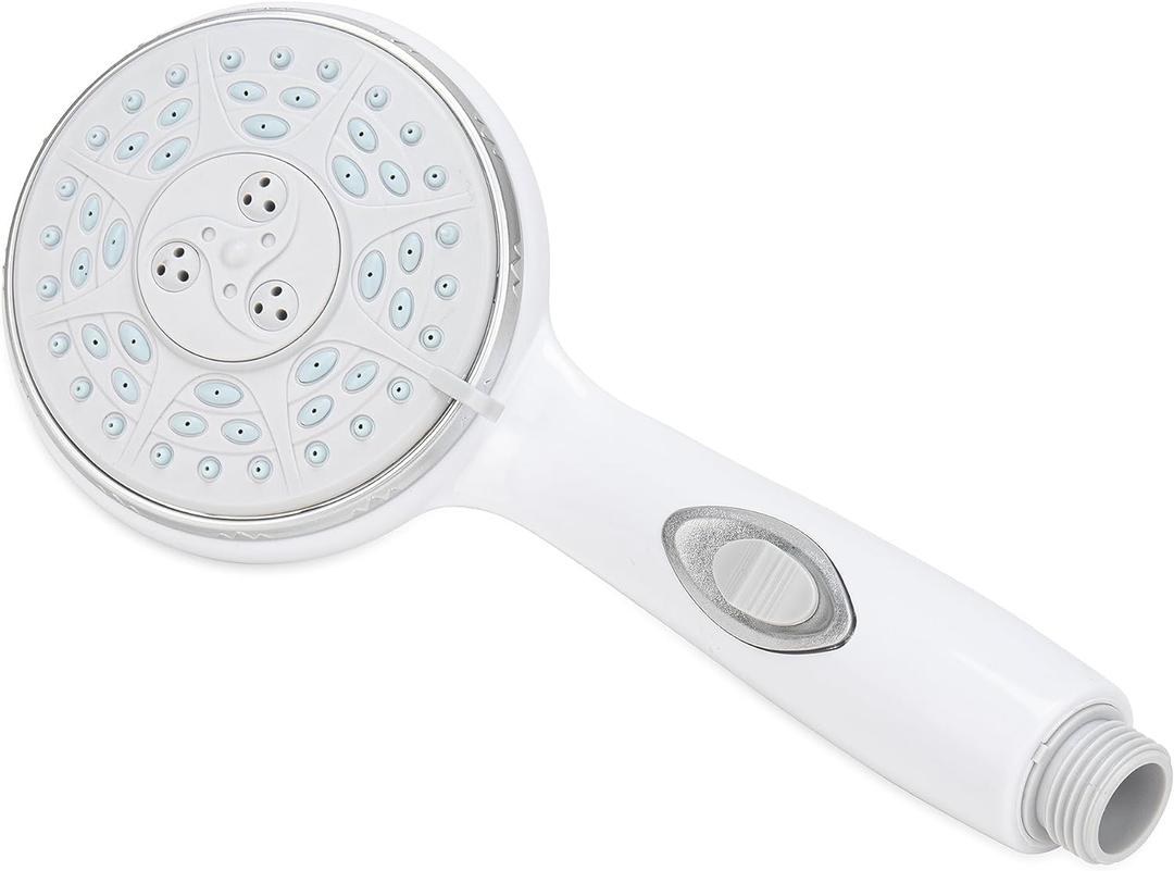 Camco RV Shower Head - Features Convenient On/Off Switch & 5 Different Spray Patterns - Designed to Conserve Potable Water - Simple to Clean w/Rubber Spray Tips - White (43711)