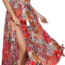 VintageClothing Women Floral Maxi Dresses Boho Button Up Summer Dress (Red, L)