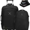 Hynes Eagle 2 in 1 Travel Backpack 22 inches Carry on Luggage 63L Rolling Backpack for Men Women with Packing Cubes 3PCS Set (Black)