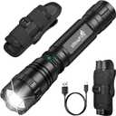 ULTRAFIRE Tactical Flashlight with Holster for Duty Belt, 1000 High Lumen Police Flashlight with Belt Holster, Rechargeable Law Enforcement Flashlight, 3 Modes Security Flashlights WF-501BX