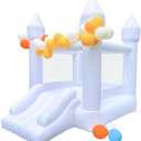 White Bounce House, Bounce House for Kids 3-6 Blower Included, Bouncy Castle with Slide Indoor Outdoor,8.9ft L x 6ft W x 7.1ft H, Toddlers Bouncy House with 100 Pastel Balloons