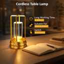 Cordless Table Lamp - Rechargeable LED Lamp with 2000mAh Battery, 3 Color Stepless Dimming & Touch Control, Portable Lamp for Indoor Outdoor, Bedroom, Restaurant, Bar, Patio, Camping, Gold
