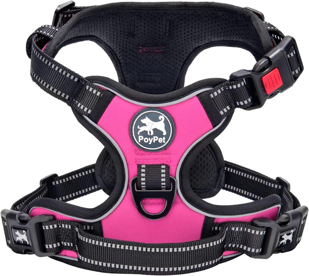 PoyPet No Pull Dog Harness, No Choke Front Lead Dog Reflective Harness, Adjustable Soft Padded Pet Vest with Easy Control Handle (Pink,S)