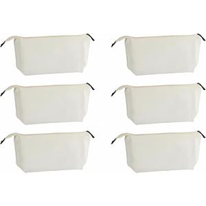 Juvale Canvas Makeup Bag - 6 Pack, 11.75 x 5.5 In, White Cotton - Travel Cosmetic & Toiletry Pouches with Zipper - Blank DIY Canvas Pouches for Crafting & Bridesmaid Gifts