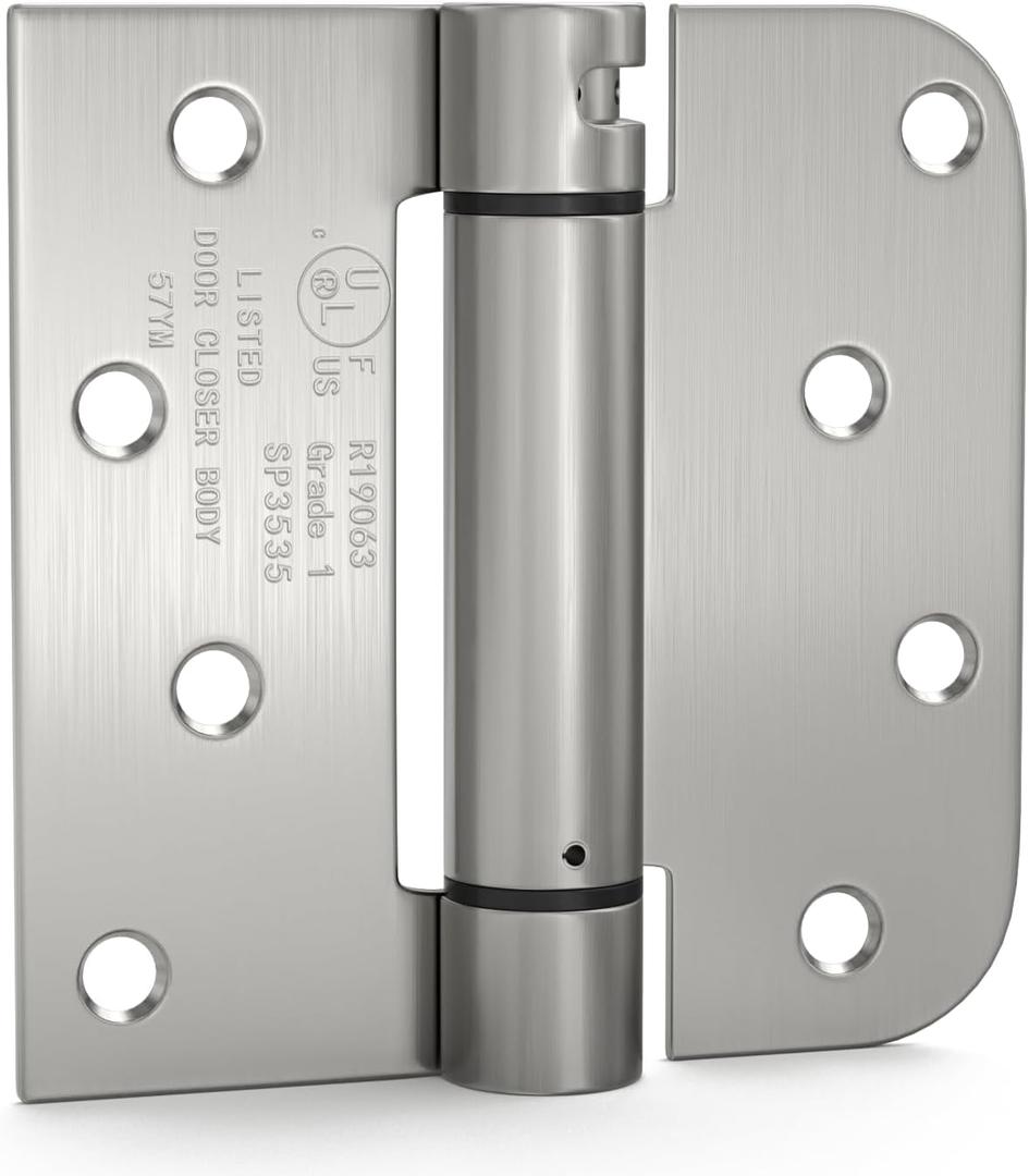goldenwarm 3pack Satin Nickel Brushed Door Hinges 4 Inch Self Closing Spring Door Hinge with Square & 5/8" Radius Corners - Adjustable Door Closing, Residential & Heavy-Duty Hardware