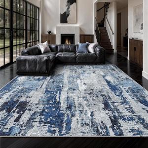 8x10 Area Rugs, Abstract Morden Soft Washable Rug, Non-Slip Low Pile Rugs for Living Room, Bedroom, Dining Room, Home, Office(A-Ocean Blue)
