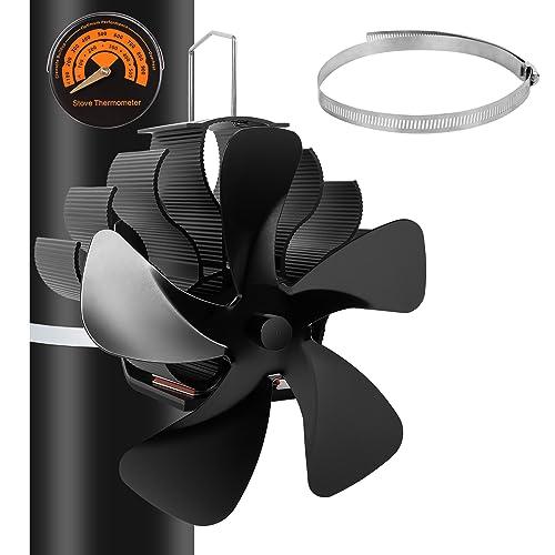 PYBBO Heat Powered Wood Chimneys Stove Fan, Pipe Fireplace Fan, 5 Blades Silent Operation Motors Fan, Winter Cocoon Stove Fan for Wood Burning Stove/Pellet/Log with Magnetic Thermometer
