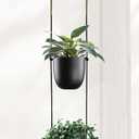 Modern Metal Hanging Planter for Indoor Outdoor Plants with Hook 2 Tier Boho Wall and Ceiling Flower Pots Baskets Holder Home Office Decor(Black)