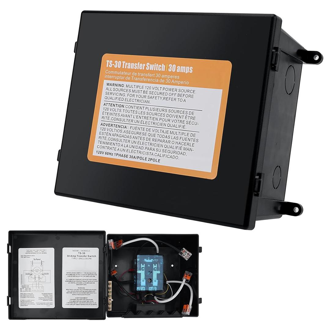 TS-30 30 Amp Automatic Transfer Switch for RV,Speedboats,Travel Trailer,Camper Van,120V Generator Transfer Switch for Inverter/Shore Power/Generators