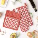 DII Lattice Basics Collection Kitchen Essentials, Oven Mitt & Potholder Set, Vintage Red, 2, Piece