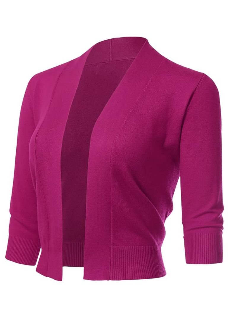 Allsense Women's 3/4 Sleeve Cropped Bolero Shrug Cardigan, L