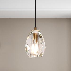 Prism Crystal Pendant Lighting, Matte Brass Ceiling Pendant Light Fixture, Modern Pendant Island Dimmable Light for Kitchen Dining Room