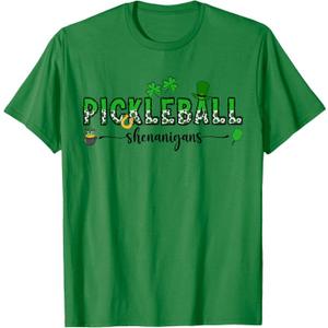 Cute Pickleball Shenanigans Shamrock Clover St. Patricks Day T-Shirt, Size L