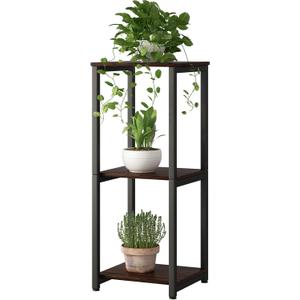 Plant Stand Indoor Corner Tall 3 Tier Metal Modern Flower Storage Plant Shelf Holder for Living Room Balcony Garden,Black Oak (3 Tier-Black Oak)