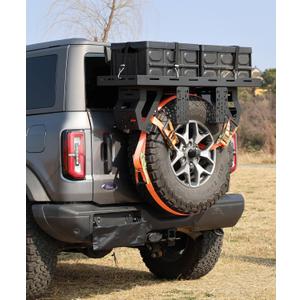 Utility Cargo Rack Basket Storage Tray Spare Tire Storage Rack Fit for 1976-2025 Jeep Wrangler JK/JL, 2021-2025 Ford Bronco 27"-32" Tire 88 LB Capacity No-Drill Installation