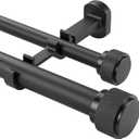 1-1/8 inch Double Curtain Rod - Premium Nonadjustable 72in/6ft Drapery Rods - Heavy Duty Dual Curtain Rods for Windows with Solid Aluminum Finials and Adjustable Concealed Mounting Bracket - Black