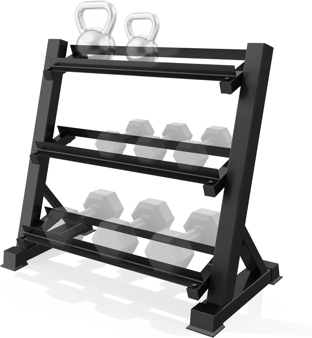 Zlinke 3-Tier Dumbbell Rack Multilevel Weight Storage Organizer for Home Gym, Weight Rack for Dumbbells, Kettlebells,1100LBS Capacity (Rack Only)