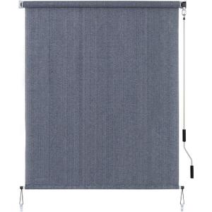 SEEYE Outdoor Sunshade Roller Shades 48" W x 96" H, Cordless Roll Up Shade Blinds Privacy Screen with 90% UV Protection, Exterior Patio Shade Cloth for Porch Pergola Balcony Windows, Blue Gray