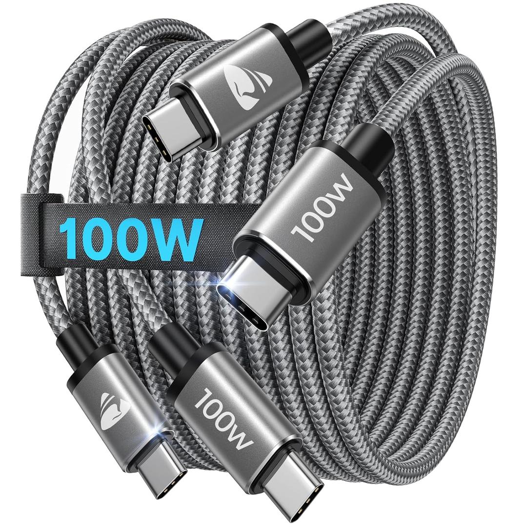Aioneus USB C to USB C Cable 6FT 2Pack, 100W Fast Charging Cord Type C, Braided USBC Charger Cable, 6 FT USB C Charging Cable for iPhone 17 16 15 Pro/Max, Samsung S25 S24 S23 MacBook Pro/Air iPad (Grey)