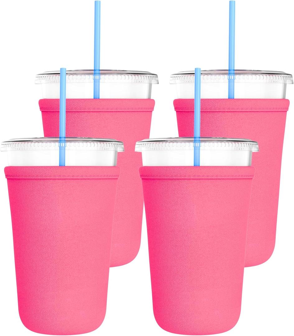 TahoeBay Iced Coffee Cold Cup Sleeve (4-Pack) Reusable Blank Neoprene Insulator Drink Sleeves 22oz - 24oz Beverage Holder for Vinyl Sublimation fits Dunkin' Medium and Starbucks Venti 
