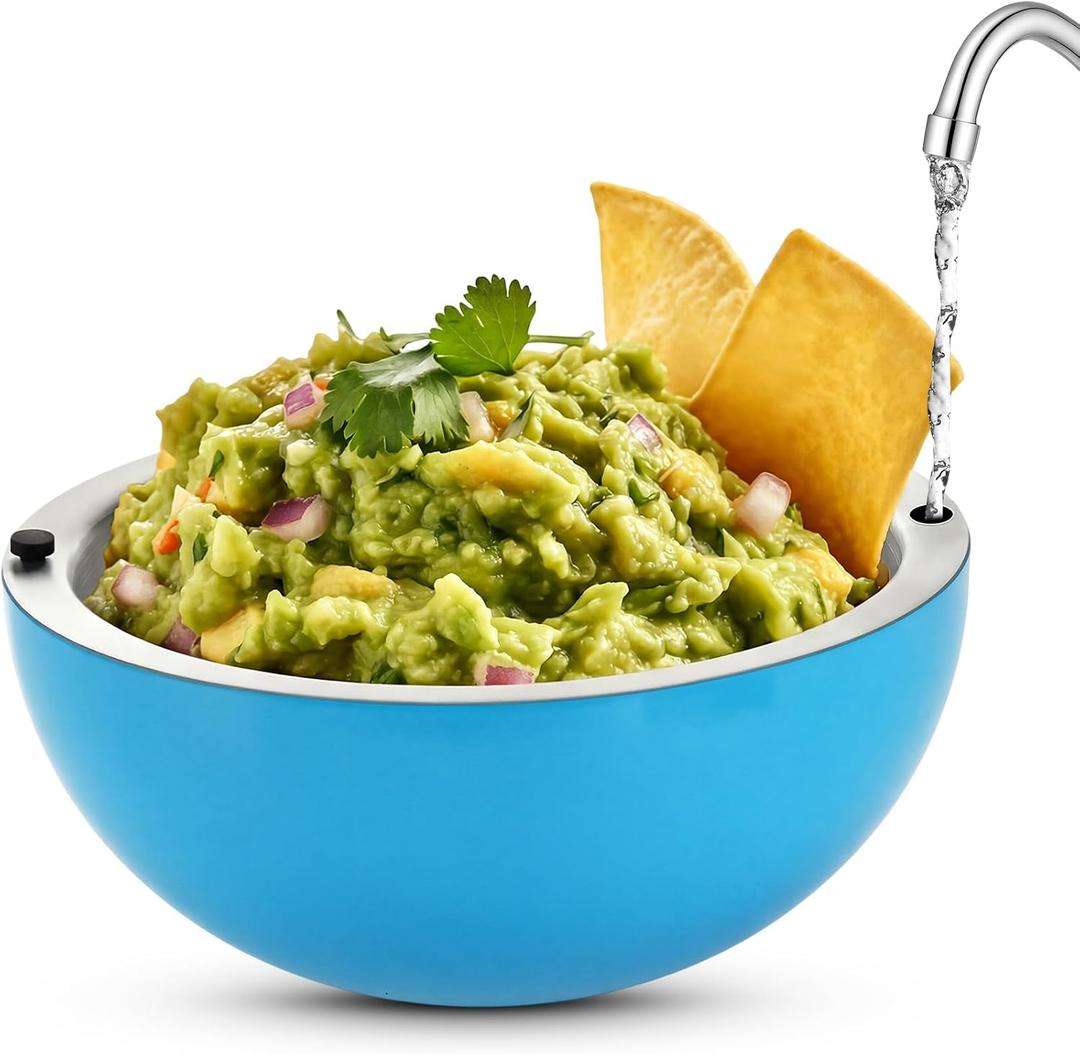 Honeydak 1 Pack 35 oz Dip Chiller Bowl Stainless Steel Double Walled Insulated Ice Serving Bowl for Parties Salsa, Guacamole, Condiments, Sauces, Salad & Food Hot and Cold, Blue