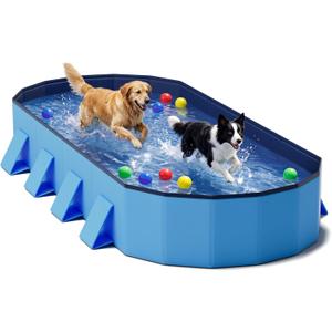 Foldable Dog Pool, 82" Extra Large Portable Pet Bathtub with Non-Slip & Reinforced Support Boards for Indoor Outdoor Backyard Use (Blue)